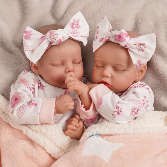 Lifelike Reborn Baby Dolls Twins 17 inch Soft Vinyl Boy & Girl Sleeping Doll New - Picture 2 of 8